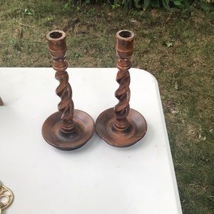 Carved wooden candle holders